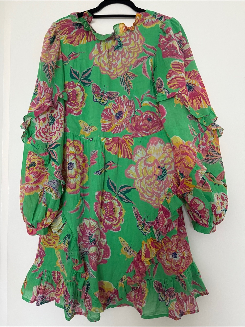 BANJANAN Floral Ruffled Mini Dress in Green